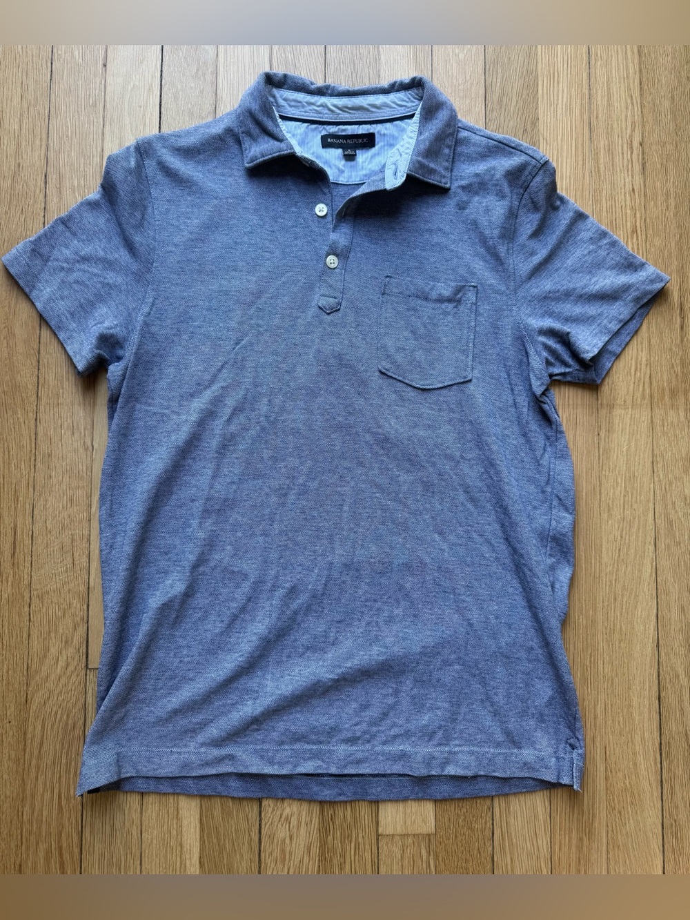 Banana Republic Men's Heather Slate Blue Polo with Chest Pocket